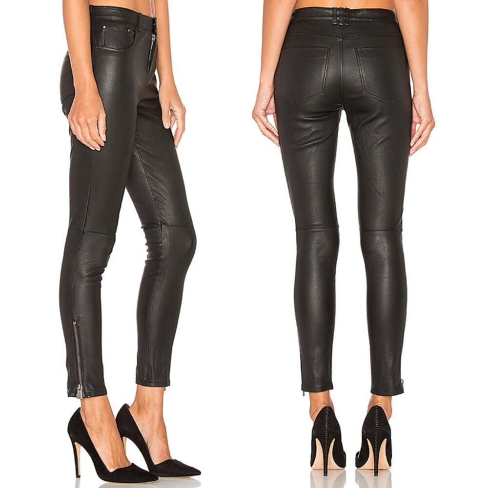 Anine Bing Lambskin Leather High Rise Skinny Slim Pants